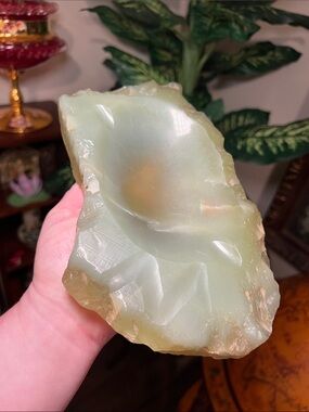 Vintage Italian Green Onyx Marble Stone Ashtray Art Deco MCM Lounge Parlor